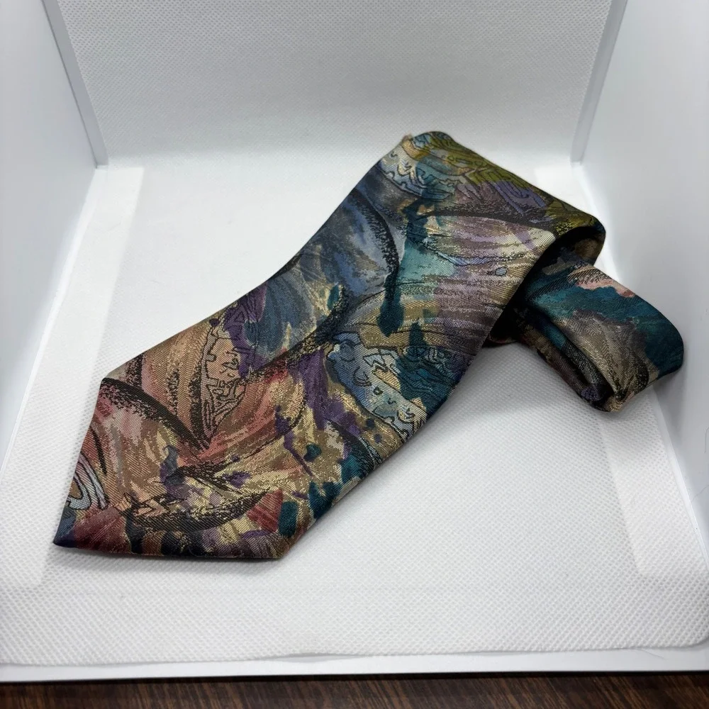 Bernardo Couture Necktie Mens Tie Grunge Abstract‎ Tapestry Wide Tie 80s Vintage